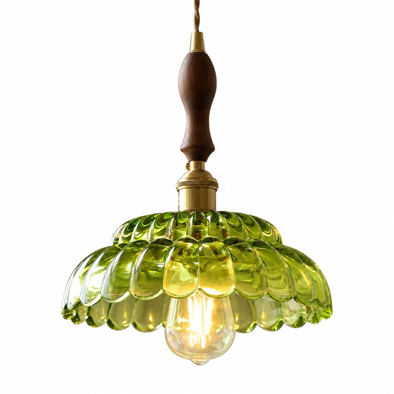 Large Green Puff-Skirt Pendant, Walnut Handle
