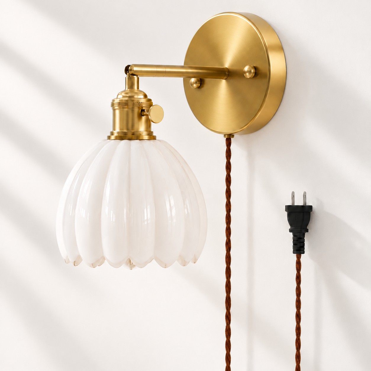 White tulip glass plug-in wall sconce