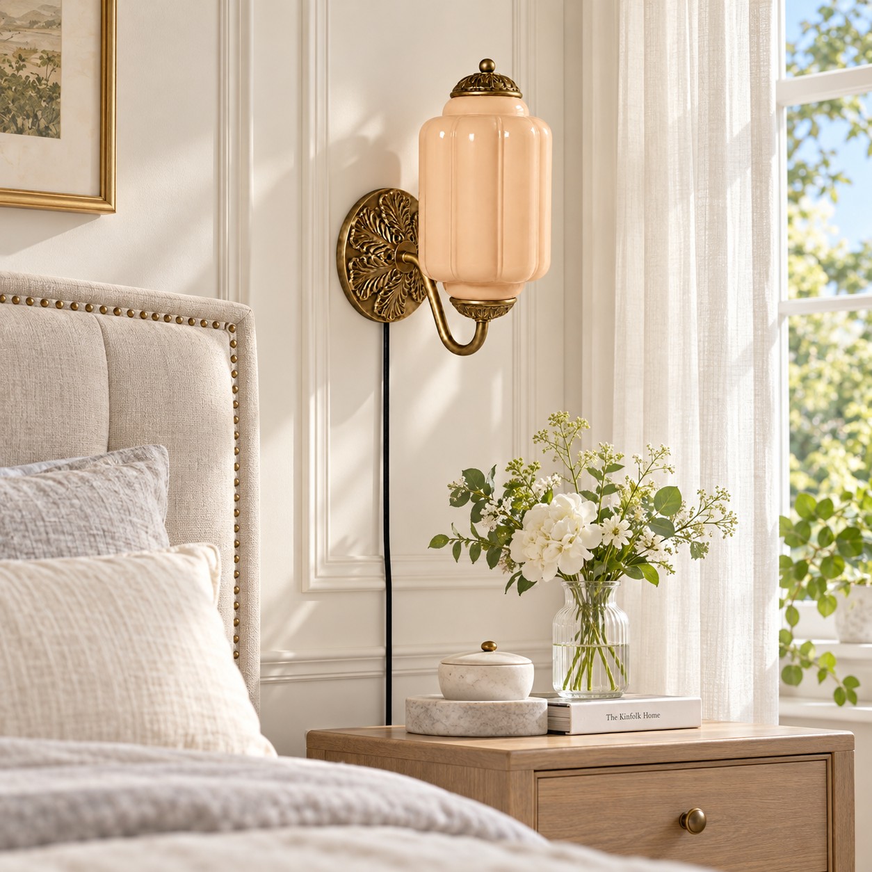 Eloise fluted milk-glass plug-in wall sconce