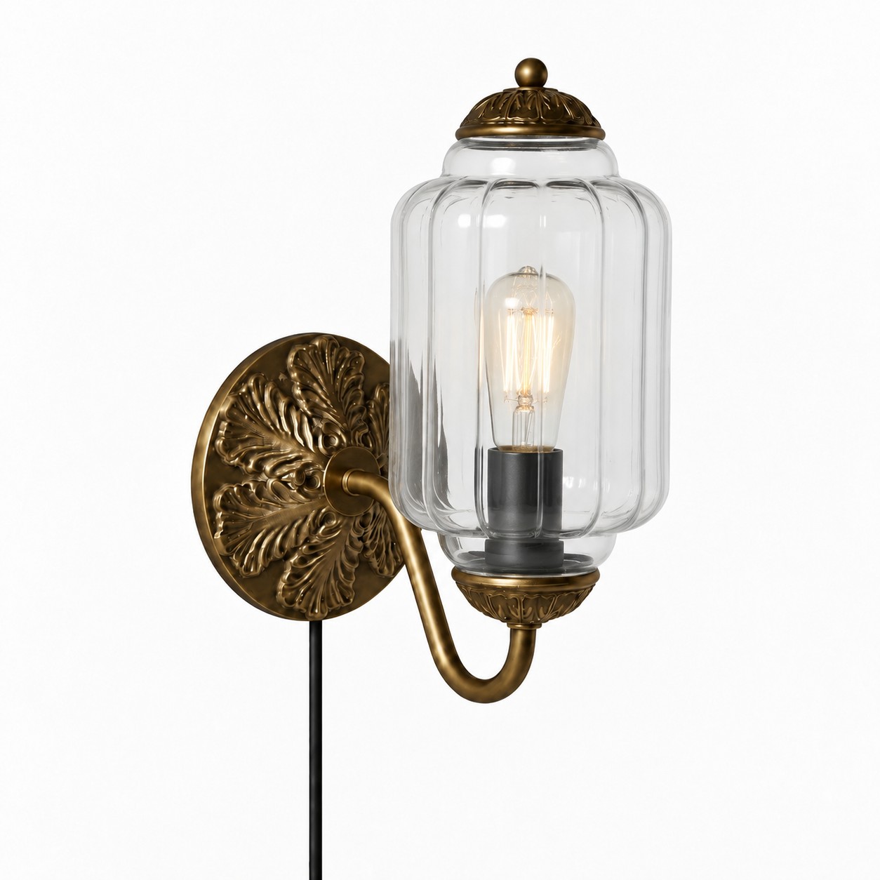 Eloise fluted milk-glass plug-in wall sconce
